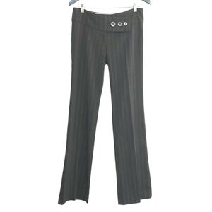 Dex pants womens 8 long grey tweed pinstripe trouser 8" rise silver buttons wrap